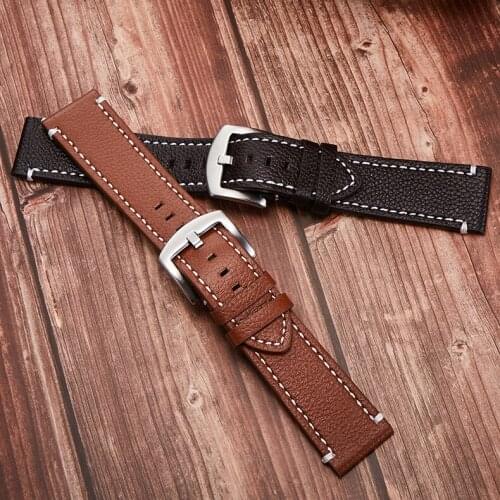 Leather Strap Retro Cowhide Strap Lychee Pattern Soft Strap 18/19/20/21/22mm Suitable For All Kinds Of Mens Watch Accessories