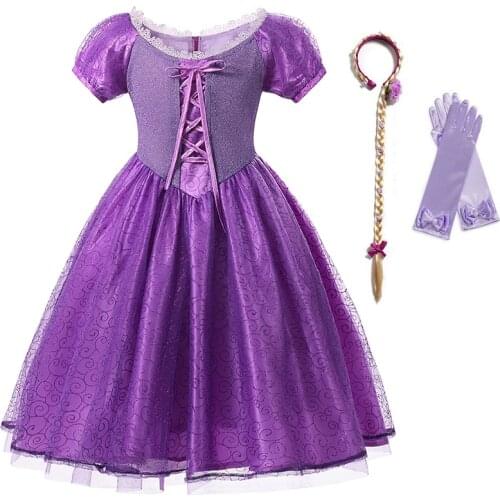 YOFEEL Christmas Girls Princess Repanzel Dress Children Halloween Cosplay Costume Rapunzl Frock Kids Ribbons Sequnis Party Gowns