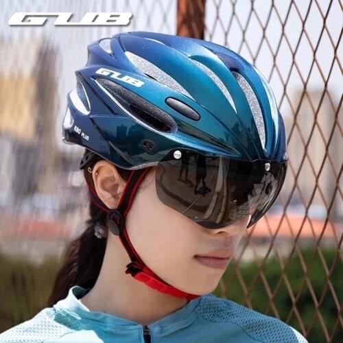 GUB K80 Integrally Molded Helmet Cycling Helmet with Visor Magnetic Goggles Integrally Molded MTB Road Bicycle Bike Helmet Set
