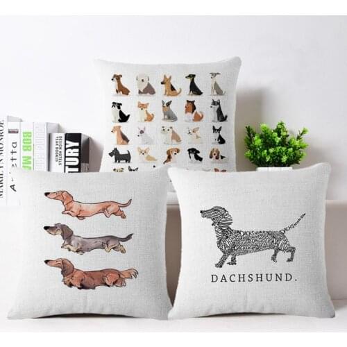 Nordic Dachshund Bull Terrior Dogs Puppy Print Sofa Throw Pillow Home Decoration Cute Dog Faces Print Car Pillow Cushion Covers