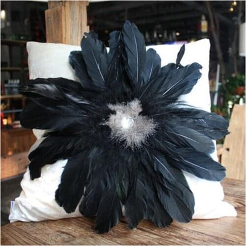 Rhinestone Big Feather White Black Drawing Room Couch Pillow European-style Light Luxury Modern Sofa Cushion Car Chair Pillow