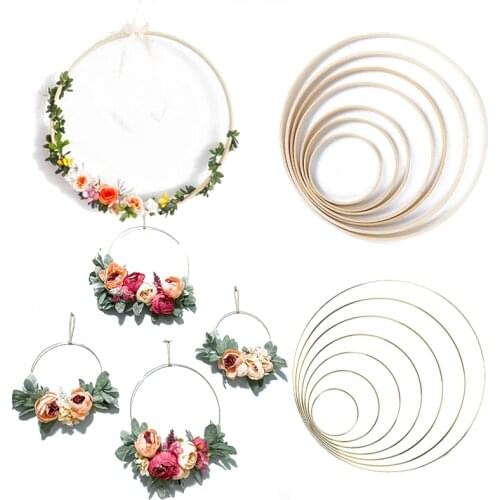 Weeding Decoration 40cm Rattan Wooden Wreath Iron Ring Metal Hoop Floral Deco Artificial Flower Hanging Decor For Home