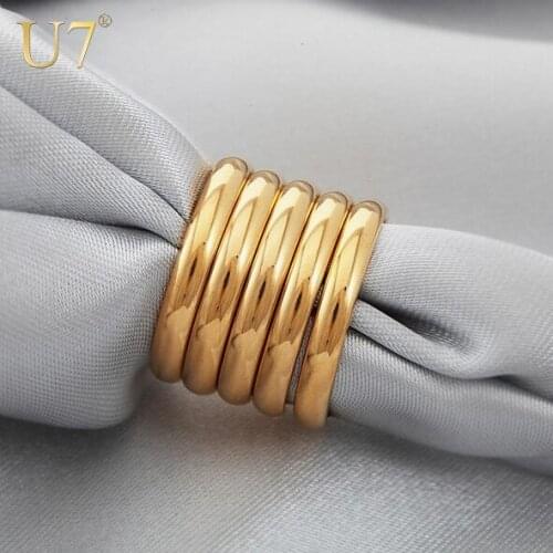 U7 Hot Sale 5 Layers Ring Set For Women Men Jewelry Lot Trendy High Quality Gold Color Band Wedding Rings R302-5