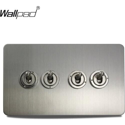 Wallpad 4 Gang 2 Way Toggle Switch Electrical Light Switch Satin Chrome Brushed Silver Stainless Steel Panel