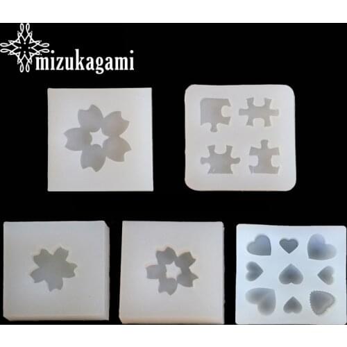 UV Resin Jewelry Liquid Silicone Mold Jigsaw & Cherry Blossom & Heart Shape Mold Resin Molds For DIY Pendant Charms Making