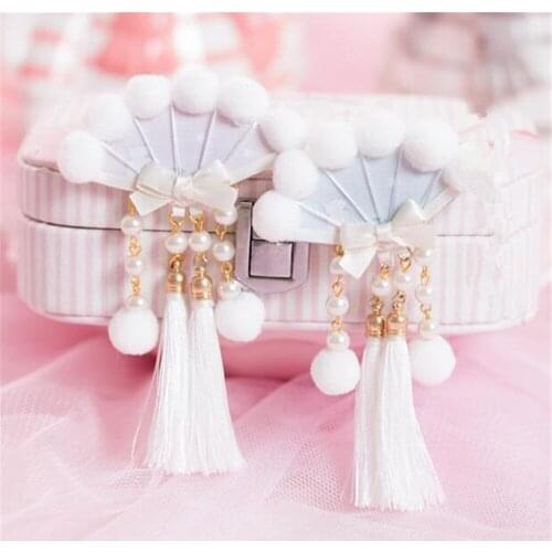 1pcs Handmade Lolita Hairpins Fringed Fan Bowknot Sweet Hair Accessories B794