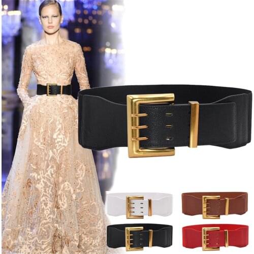 Women Fashion Wild Wide Waistband Elastic Stretch Dress Waist Belt Buckle Band Fashion Design Daily Casual Solid Color Belt