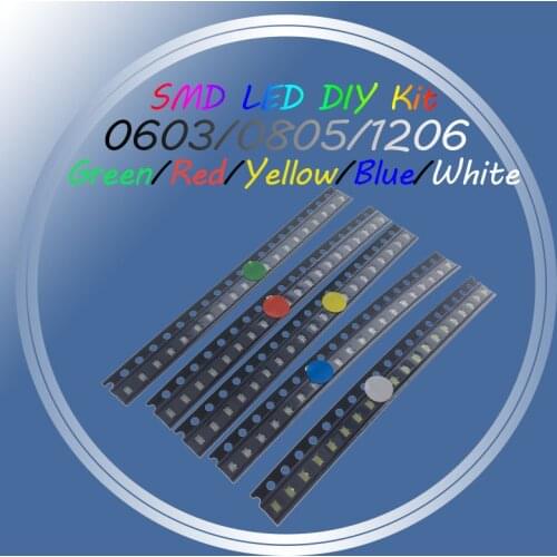 100pcs=5colors x 20pcs 1206 0805 0603 LED Diode Assortment SMD LED Diode Kit Green/ RED / White / Blue / Yellow