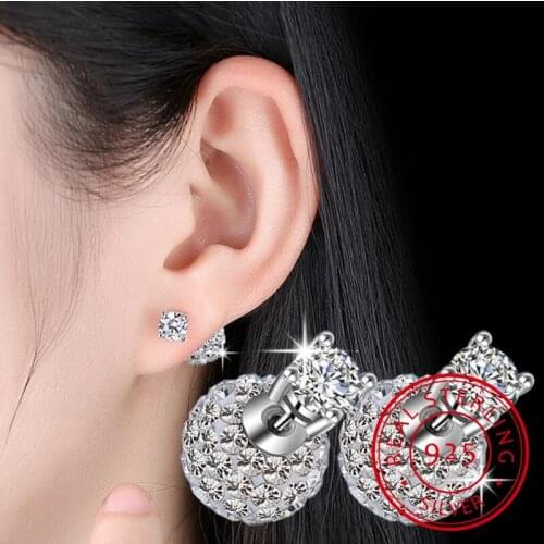 100% 925 sterling silver shiny fashion crystal Rhinestone stud earrings for women wholesale jewelry birthday gift drop shipping