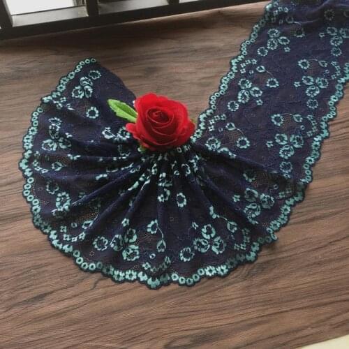 2M/lot 18cm wide high quality dark blue stretch embroidery mesh lace skirt hem wrapped chest sewing trim accessories Z1458