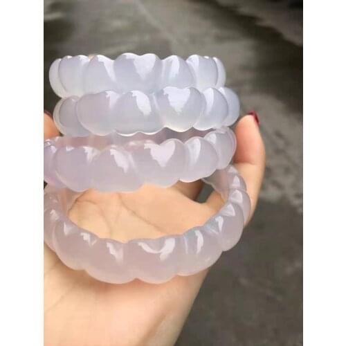 2021Natural agate white jade bangle hand-carved jade bracelet real violet jade bangles jadeite jade jewelry bracelets for women