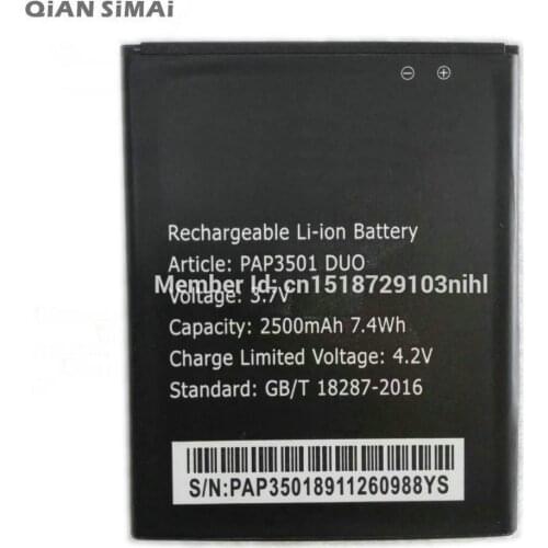 QiAN SiMAi Battery For Prestigio PAP3501 DUO 2500mAh High Quality Mobile Phone Replacement Li-ion Battery+ Tracking Code