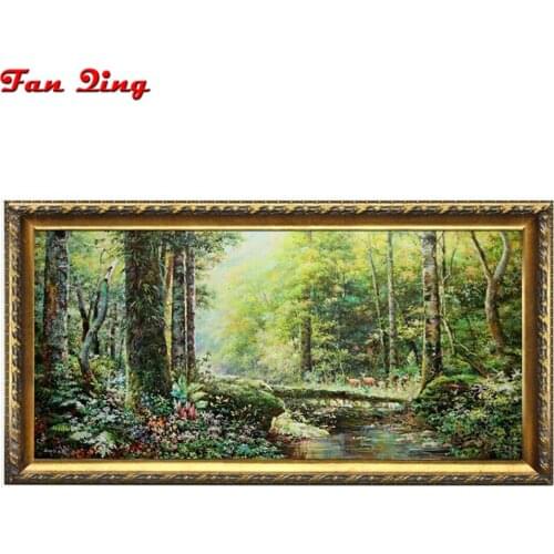 Full square round diamond embroidery landscape forest elk 5d diy diamond painting natural scenery of rhinestone crafts mosaic