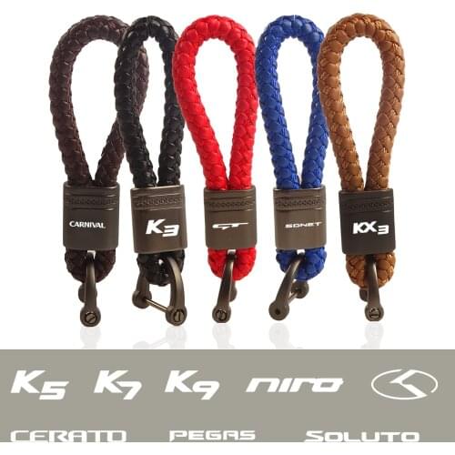 Metal leather Rope car key chain keychain For Kia carnival k3 k5 k7 k9 gt sonet kx3 cerato pegas soluto niro car accessories