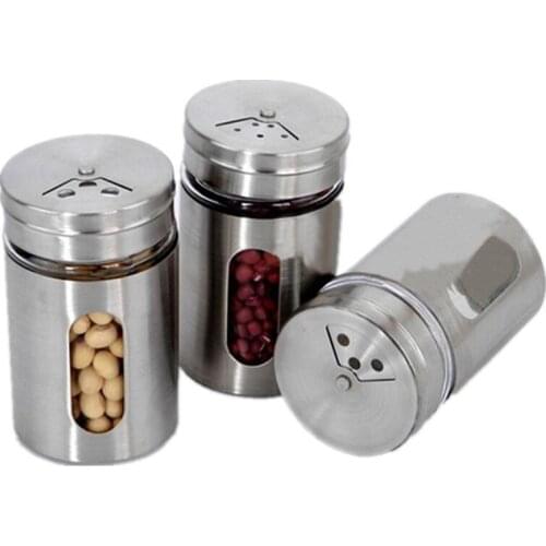 Condiment Storage Bottle Spice Jars Stainless Steel Spice Bottle Containers for Spice Pepper Salt Kitchen Spice Jar Rotate Cover