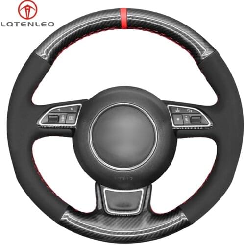 LQTENLEO Black Carbon Fiber Suede Car Steering Wheel Cover For Audi A1 A3 A4 2015-2016 A7 2012-2018 S7 2013-2018 RS7 2014-2015