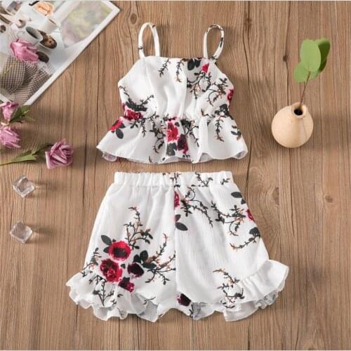 Toddler Kids Baby Girl Summer Small Fresh Sling Printing Clothes Suit 2 PCS Sets Princess Tracksuit Outfits Childern Clothes