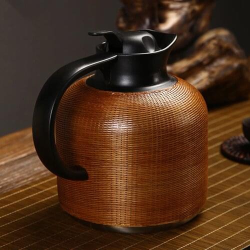 Home Accessories Handmade Kettle Bamboo Weaving Thermos Bottle Stainless Steel Thermal Jug Chinese Style Tea Set Water Jug
