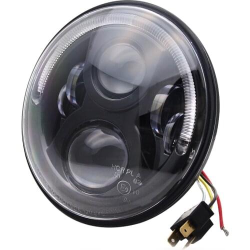 Dot Emark Approved Motorcycle offroad 10-30V 55W 50W Color Changing Angel Eyes 7 Inch Round Led Headlight