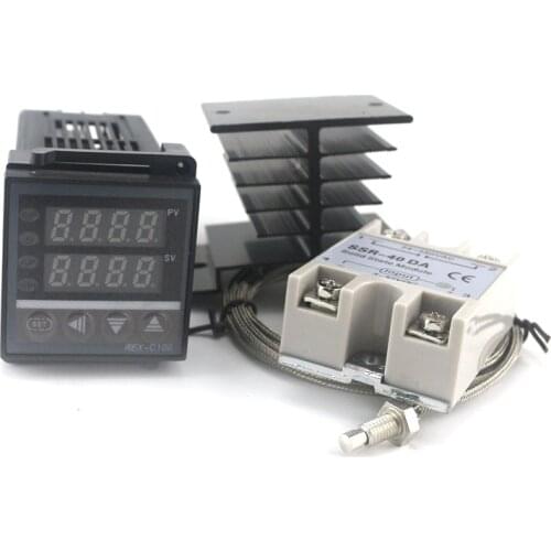 Dual PID Temperature Controller Kit SSR Output REX-C100 Digital Thermostat 220V AC with SSR-40DA Heat Sink Quality K Probe