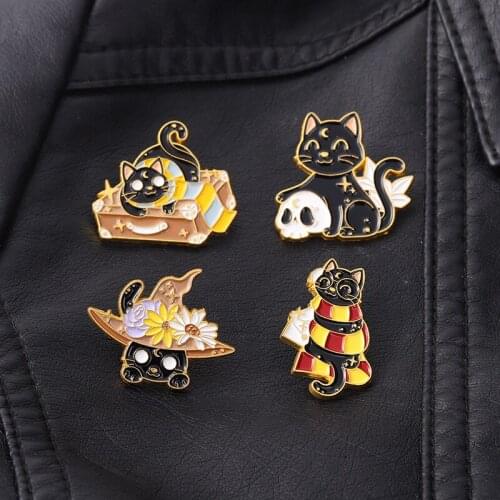 Cartoons Enamel Cat Lapel Pins Cute Anime Badges Fashion Decorative Brooches For Women Mini Hijab Pins Metal Brooch For Clothes
