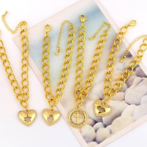 EYIKA Luxury Heart Hollow Palm Star Lips Charm Bracelet for Women Cuban Link Chain Zircon Cross Pulseras Gold Female Jewelry