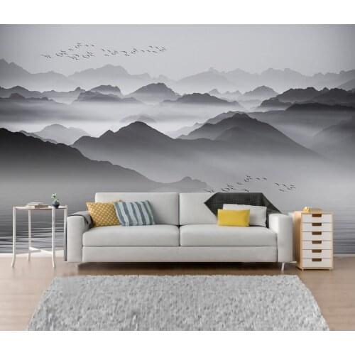 Customized 3D Light Luxury New Chinese Abstract Black and White Artistic Conception Zen Ink Landscape TV Study Room Elderly Room