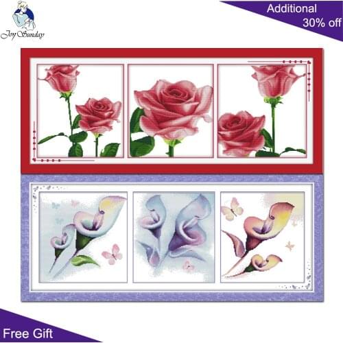 Joy Sunday Flower H190H191 Counted and Stamped Bed Room and Parlour Home Decor Pink Memory Alocasia Love Flower Cross Stitch