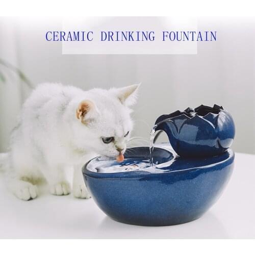Hot Cat Ceramic Water Fountain Pet Drinking Fountain Cat dog Automatic Water 2020 Dispenser Ceramic Drinking Basin Blue color