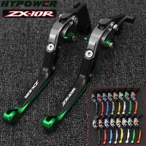 Laser Engraved Logo Green&Titanium Motorcycle CNC Adjustable Extendable Folding Brake Clutch Levers For kawasaki ZX10R 2016-2018