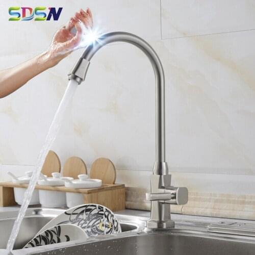 Brushed Touch Kitchen Faucet SDSN Single Cold Sensor Kitchen Sink Faucet Quality Zinc Alloy Cold Kitchen Tap Touch Faucets