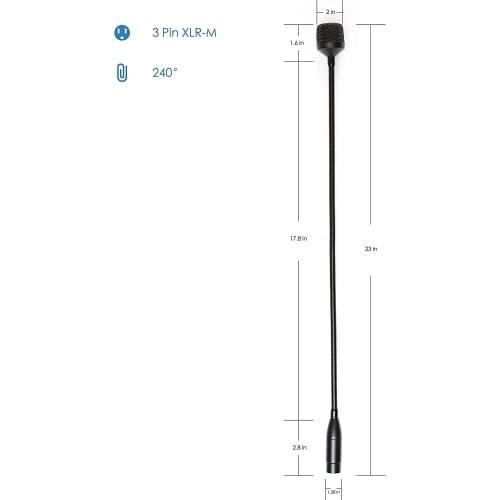 Gooseneck Microphone DJ Mic with 3 Pin XLR-Male Talk-Back, 19in Wired Flexible, 12VAC, Not for Phantom 48V, MovingCoil