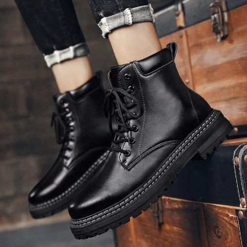 New Men Leather Shoes High Top Fashion Winter Warm Snow Shoes Zapatos Hombre Ankle Boots British Work Boots Mens Trendy Shoes
