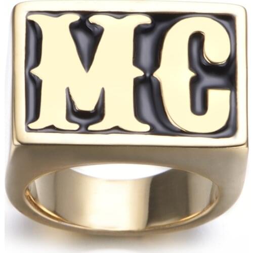 MC Letter Gold Titanium Steel Ring Jewelry Mens Fashion Ring