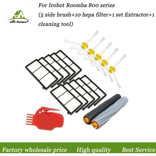 Tangle-Free Debris Extractor Set & Side Brushes & Hepa Filter & Cleaning Tool Kits For iRobot Roomba 800 series 870 880 980