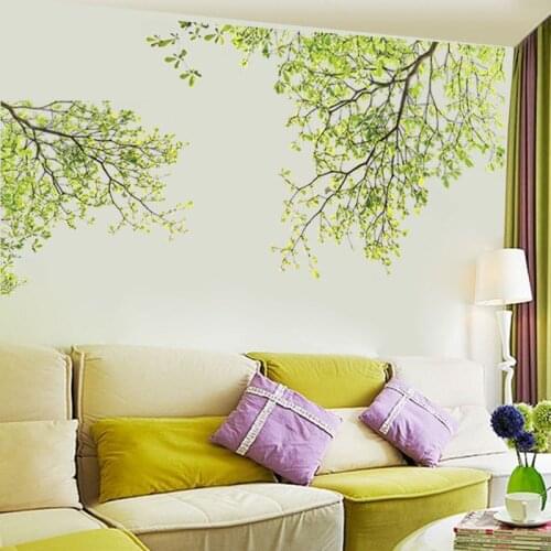 60X90cm Tree Branch Green Leaves Wall Sticker PVC Adhesive Plant Glass Window Sticker 2017ing