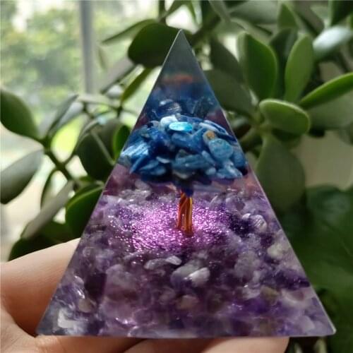 Natural Apatite Tree Of Life Orgonite Pyramid Amethyst Gravel Raw Amethyst Stones Reiki Chakra Resin Glue Craft Room Decoration