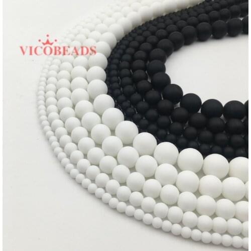 Natural Stone White Black Dull Polish Matte Onyx Agata Round Beads 16"/Strand 4 6 8 10 12 14 MM Pick Size