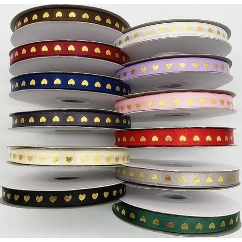 New 5yards 10mm Love Gilded Ribbon Polyester Ribbon Printed Print Ribbon for DIY Gift Packing Wedding Christmas Bow Ribbons