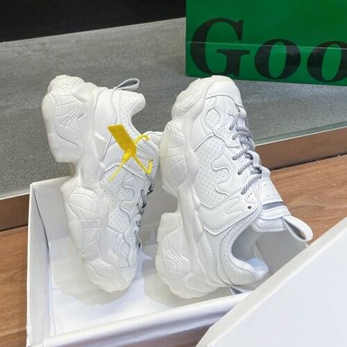 Autumn Womens Sneakers Thick Flat Platform Breathable Air Mesh Solid Splicing Lace-up Running Basket Sports Shoes 2021