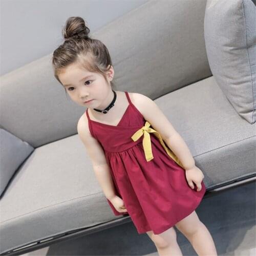 Girl Dress Suspender Ribbon Bow Tie Korean Style Girl Clothing Summer New Dress Fashion Princess Dress