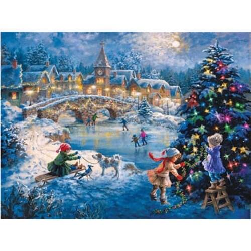 Christmas diamond painting landscape mosaic art embroidery snow scenery rhinestone picture puzzle toys kids drawing wall decor