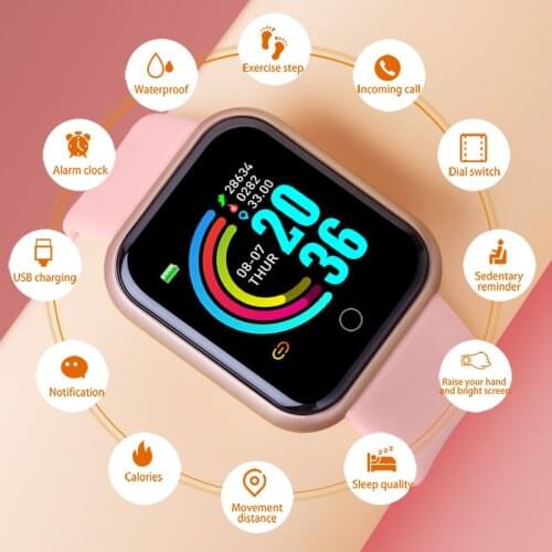 2021 New Y68 Smartwatch Women Men Heart Rate Fitness Tracker Blood Pressure Sport Kid Smart Watch For Android IOS Smart Band D20