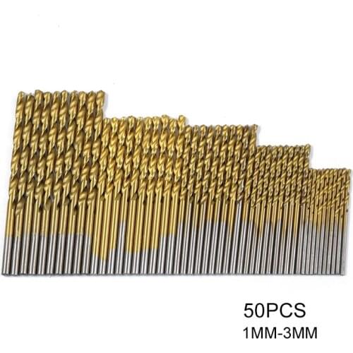 50Pcs 1/1.5/2.0/2.5/3mm Titanium Coated Twist Drill Bit High Steel for Woodworking Plastic And Aluminum HSS Drill Bit Set