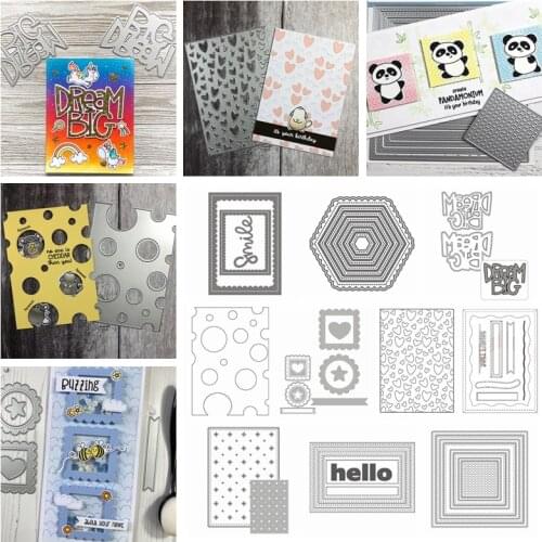 Quilted Square Nesting Dies Dotty Hearts Smile Sentiment Metal Cutting Dies for DIY Scrapbooking Paper Cards Crafts Making