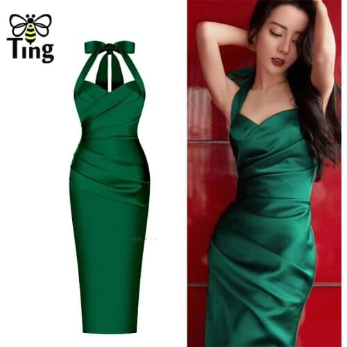 Tingfly Vintage Elegant Sexy Hot Curve Bodycon Party Night Dresses Summer Fashion Clubwear Green Color Elbise Zevity Robes Fit