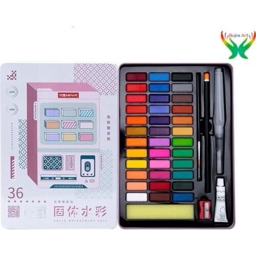 36 color Miya solid watercolor color vending machine series painting safety art hand-painted watercolor for beginners portable