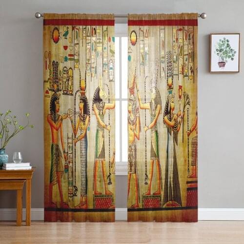 Egyptian Culture Retro Style Tulle Window Treatment Sheer Curtains for Kitchen Living Room the Bedroom Curtains Decoration