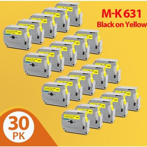 A ABCOLOR 10PK/30PK 12mm Tapes For Brother MK-631 MK631 MK 631 Label Cartridge Black on Yellow For Brother P Touch Label Maker