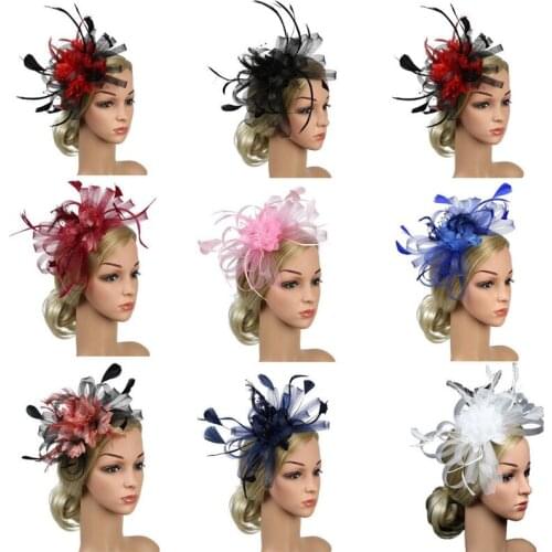 Vintage Feather Hat Cap Fascinator Hair Clip Costume Mesh Accessory Cocktail Party